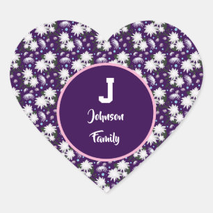 Elegantes florales Monogramm personalisiertes Gesc Herz-Aufkleber