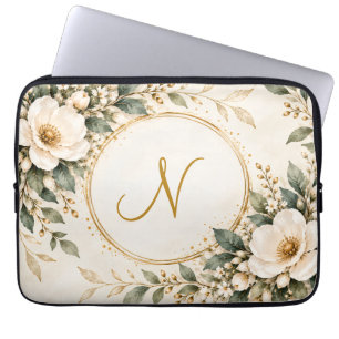 Elegantes florales Monogramm Sage & Gold Laptopschutzhülle