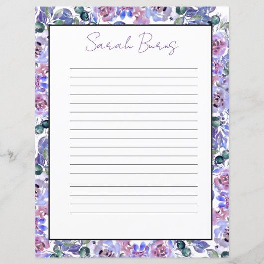 Elegantes florales Monogramm-Schreibpapier (Vorderseite)