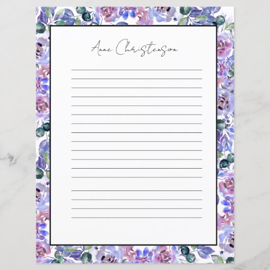 Elegantes florales Monogramm-Schreibpapier (Vorderseite)