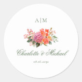 Elegantes florales Monogramm-Skript Hochzeit Runder Aufkleber (Vorderseite)