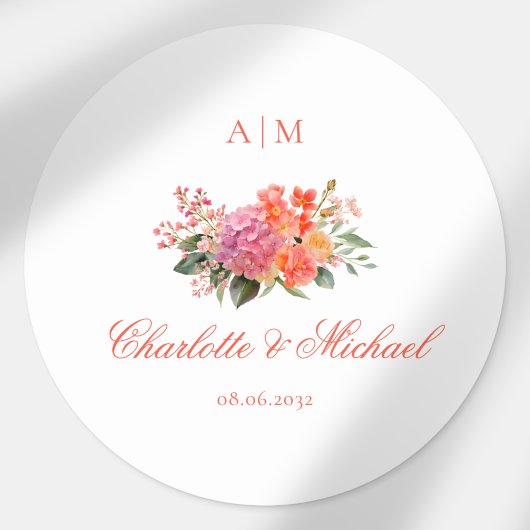 Elegantes florales Monogramm-Skript-Hochzeit Runder Aufkleber