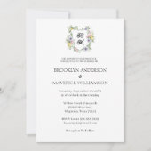 Elegantes Florales Monogramm-Wappen-Foto-Hochzeit Einladung (Vorderseite)