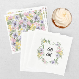 Elegantes Florales Monogramm-Wappen-Foto Hochzeit Serviette