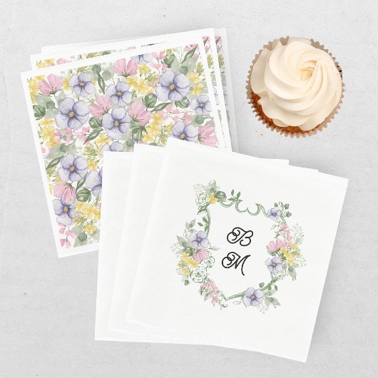 Elegantes Florales Monogramm-Wappen-Foto Hochzeit Serviette