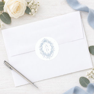 Elegantes florales Monogrammwappen-Hochzeit Runder Aufkleber