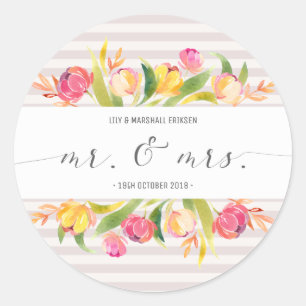 Elegantes florales Mr & Mrs Hochzeit   Aufkleber S