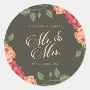 Elegantes florales Mr & Mrs Hochzeit   Aufkleber S