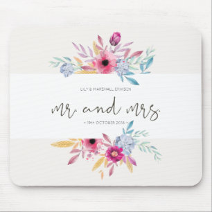 Elegantes Florales Mr & Mrs Hochzeit Mauspad