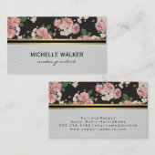 Elegantes florales Muster Gold Metallic Trim Marmo Visitenkarte (Vorne/Hinten)