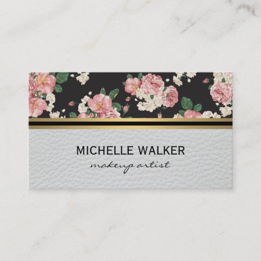 Elegantes florales Muster Gold Metallic Trim Marmo Visitenkarte (Vorderseite)