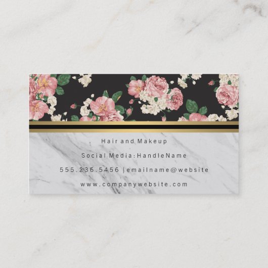 Elegantes florales Muster Gold Metallic Trim Marmo Visitenkarte (Rückseite)