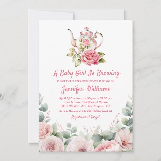 Elegantes florales Party Babydusche Einladung (Vorderseite)