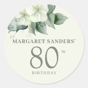 Elegantes florales Party-Geschenk zum 80. Geburtst Runder Aufkleber