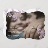 Elegantes florales Pfauen Lila Foto Save the Date (Vorne/Hinten)