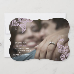 Elegantes florales Pfauen Lila Foto Save the Date