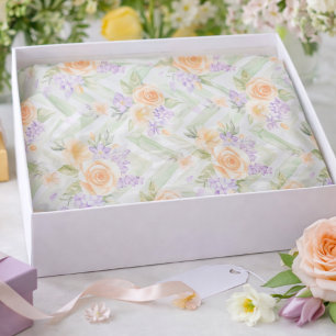 Elegantes florales Pfirsich-Lavendel-Salbei-Chevro Seidenpapier