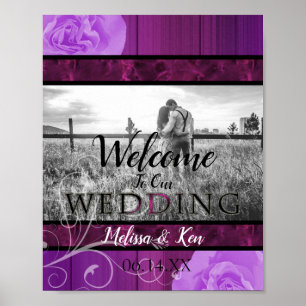 Elegantes florales Pflaume- und schwarzes Hochzeit Poster