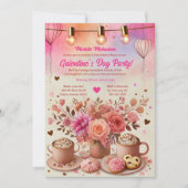 Elegantes florales Pink Galentine-Day-Party Einladung (Vorderseite)