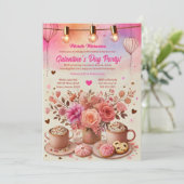 Elegantes florales Pink Galentine-Day-Party Einladung (Stehend Vorderseite)