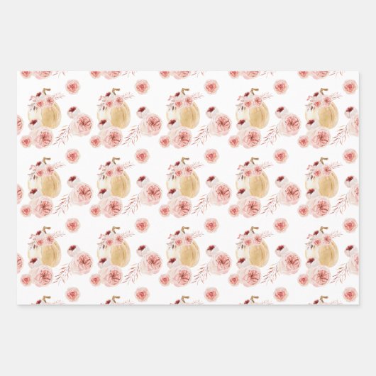 Elegantes, florales Pumpkin Wasserfarben Geschenkpapier Set (Vorderseite 3)