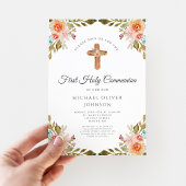 Elegantes florales religiöses Kreuz Einladung