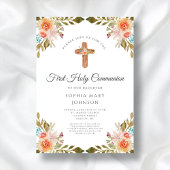 Elegantes florales religiöses Kreuz Einladung