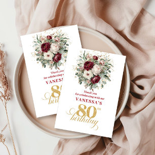 Elegantes Florales Rosa Burgunder 80. Geburtstag D Dankeskarte