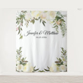 Elegantes florales Rosa Elfenbeinpavillon Hochzeit Wandteppich (Vorderseite)