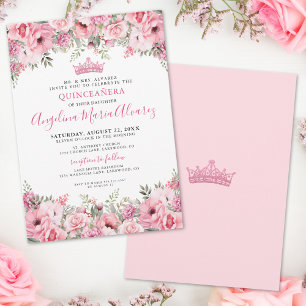 Elegantes Florales Rosa Quinceanera Einladung