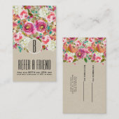 Elegantes florales Rustic Kraft Monogram Shabby Ch Empfehlungskarte (Vorne/Hinten)
