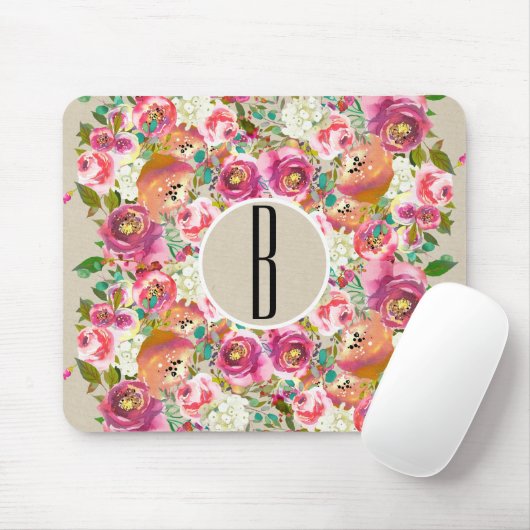 Elegantes florales Rustic Kraft Monogram Shabby Ch Mousepad (Mit Mouse)