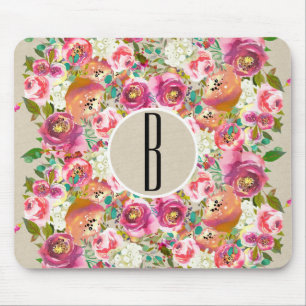 Elegantes florales Rustic Kraft Monogram Shabby Ch Mousepad