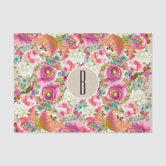 Elegantes florales Rustic Kraft Monogram Shabby Ch Seidenpapier (Vorderseite)