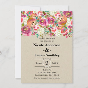 Elegantes Florales Rustikales Chic Kraft Monogramm Einladung