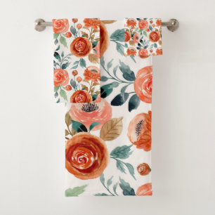 Elegantes, florales, rustikales Korallenmuster Badhandtuch Set