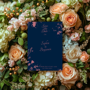 Elegantes Florales Save the Date in Marineblau und Einladung