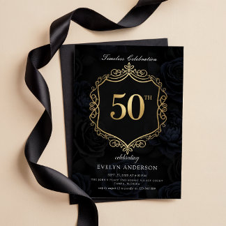 Elegantes Florales Schwarz und Gold 50. Geburtstag
