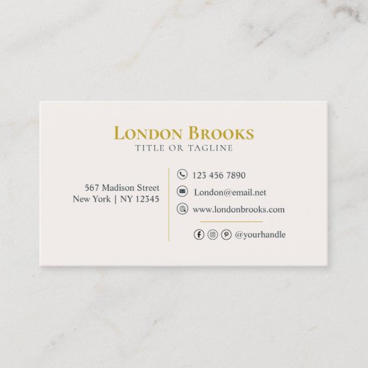 Elegantes, florales Script Gold | Social Media Bus Visitenkarte (Vorderseite)