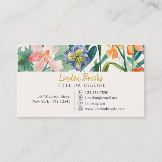 Elegantes, florales Script Gold | Soziale Medien Visitenkarte (Vorderseite)