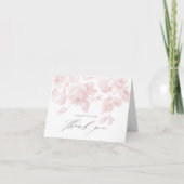 Elegantes, florales Script Rosa Brautparty Dankeskarte (Vorderseite)
