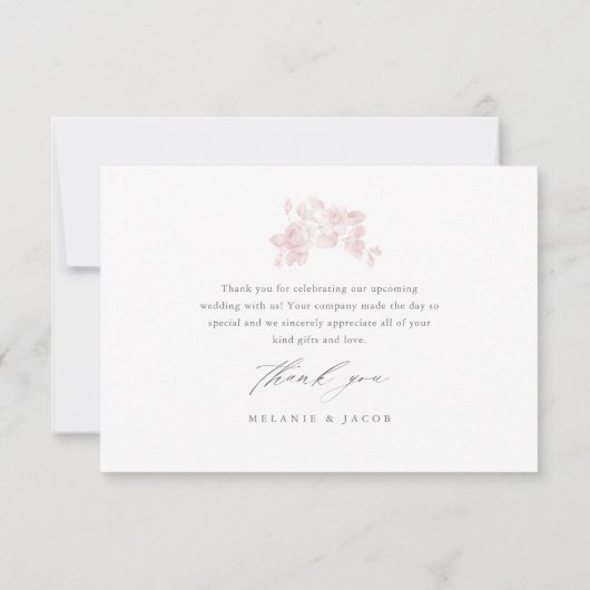 Elegantes, florales Script Rosa Brautparty Dankeskarte (Rückseite)