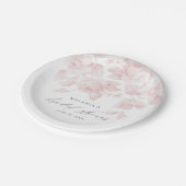 Elegantes, florales Script Rosa Brautparty Pappteller (Schrägansicht)