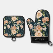 Elegantes, florales Shabby Chic Personalisiert Ofenhandschuh & Topflappen-Set (Vorderseite)