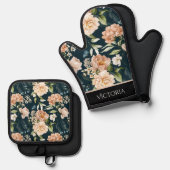 Elegantes, florales Shabby Chic Personalisiert Ofenhandschuh & Topflappen-Set (Vorderseite/Rückseite)