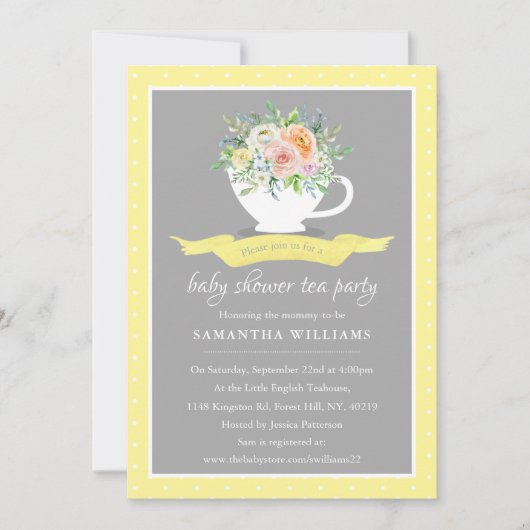 Elegantes florales Teacup Baby Dusche Tee Party Einladung (Vorderseite)