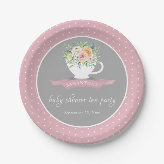 Elegantes florales Teacup Baby Dusche Tee Party Pappteller (Vorderseite)
