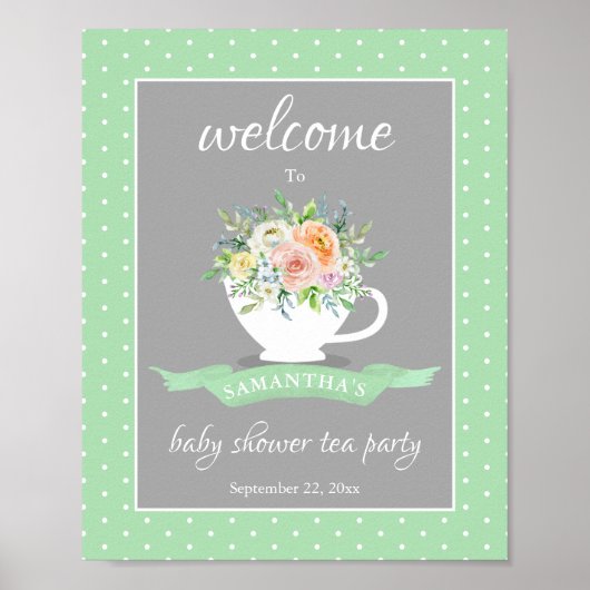 Elegantes florales Teacup Baby Dusche Tee Party Poster (Vorne)