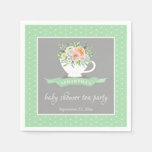 Elegantes florales Teacup Baby Dusche Tee Party Serviette (Vorderseite)
