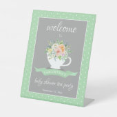 Elegantes florales Teacup Baby Dusche Tee Party Sockelschild (Vorderseite)